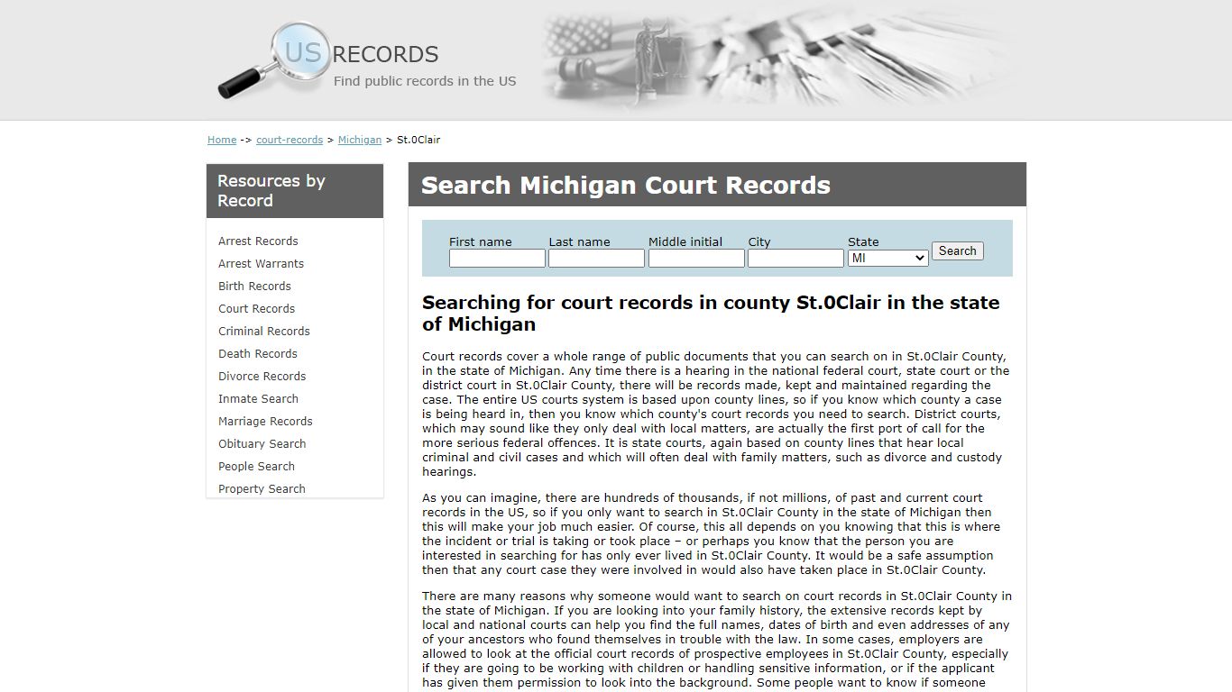 Search Court Records St. Clair Michigan | US Records