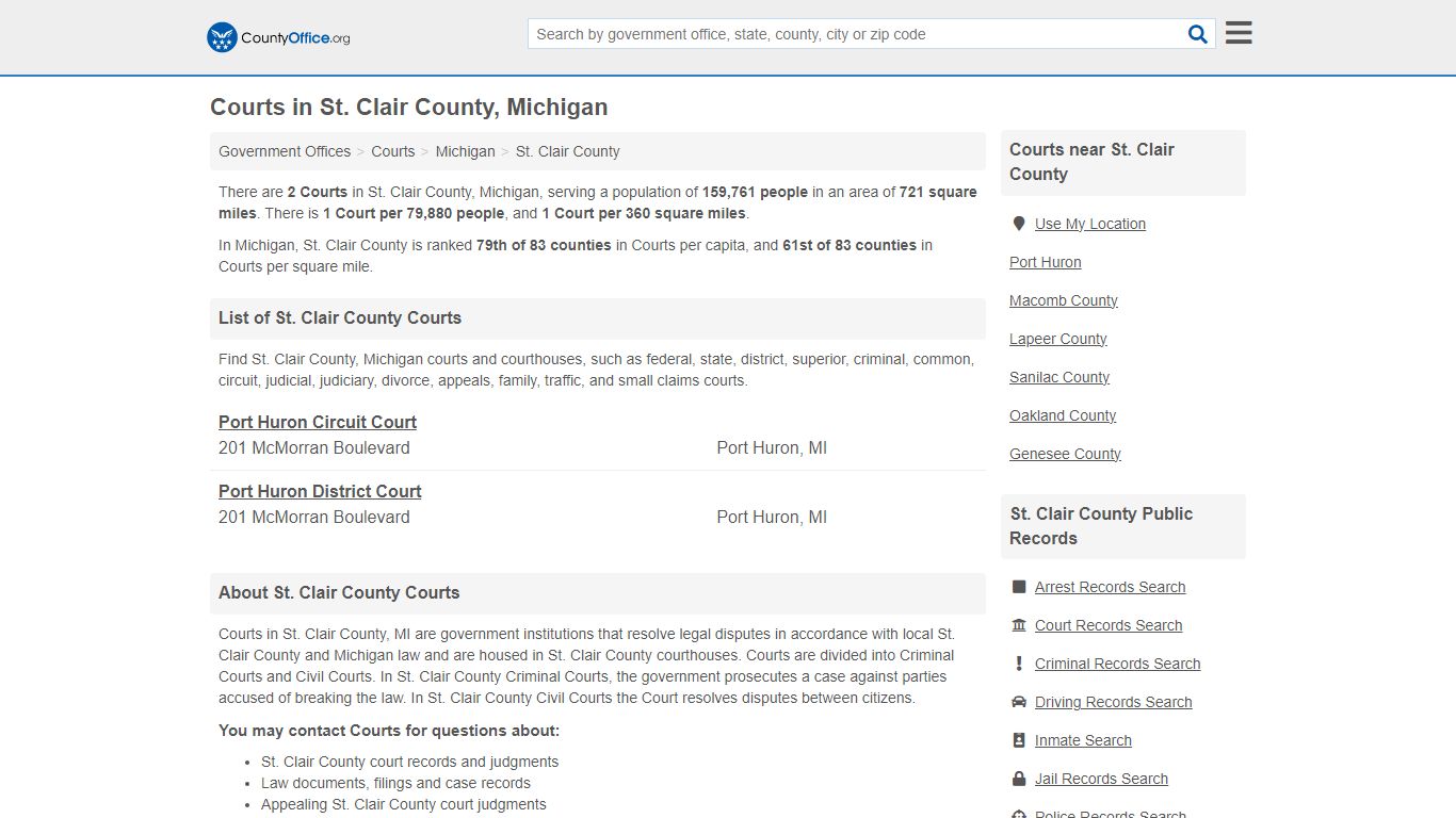 Courts - St. Clair County, MI (Court Records & Calendars)